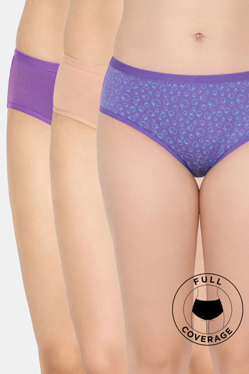 Buy Rosaline Medium Rise Full Coverage Hipster Panty (Pack of 3) - Multicolor